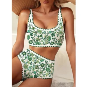 HSWB-W83 Scoop Neck Leaf Print Tankini